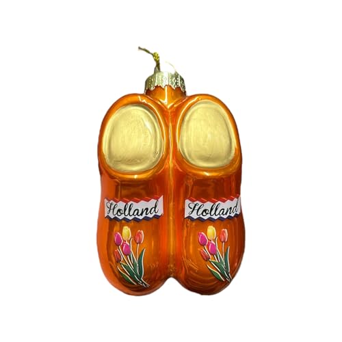 Werner Voss GmbH Christbaumschmuck holländische Klompen aus Glas, 8 cm, Orange/Gold, mit Tulpen von Werner Voss GmbH