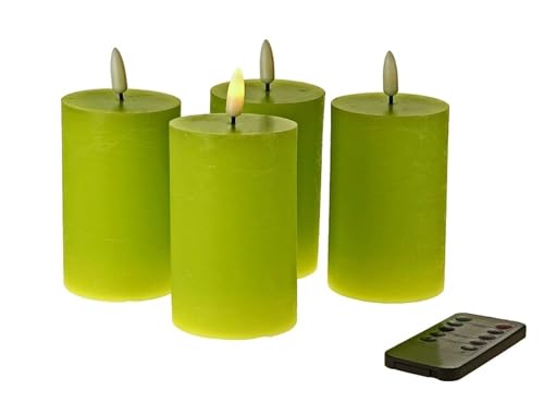 Werner Voss GmbH LED 4 x Kerze grün Wachs 10 x 6,5 cm 3D Timer + Fernbedienung Stumpenkerze von Werner Voss GmbH