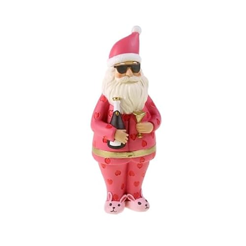 Werner Voss GmbH Originelle Santa-Dekofigur in Pink mit Bunnyschuhen, Champagner und Einer Sonnenbrille aus Polyresin von Werner Voss GmbH