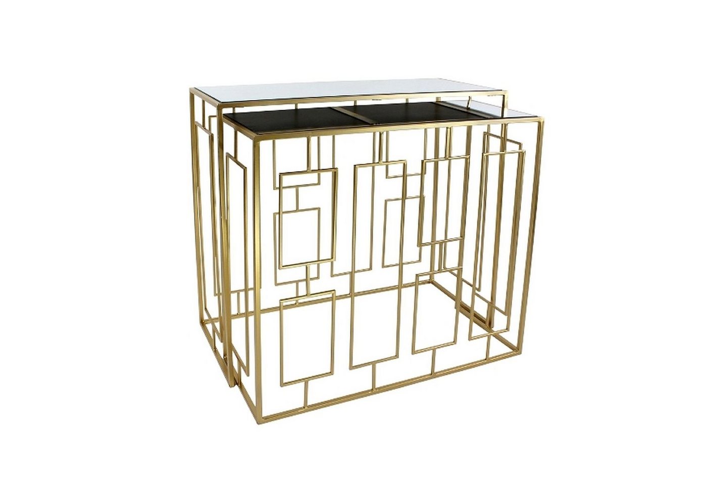 Werner Voß Beistelltisch S/2 tlg. Sideboard Art Deco - gold - Eisen/Glas - 85x38x80 cm (S) 80x33x75 cm (L) 85x38x80 cm - max. Belastbarkeit 10 kg von Werner Voß