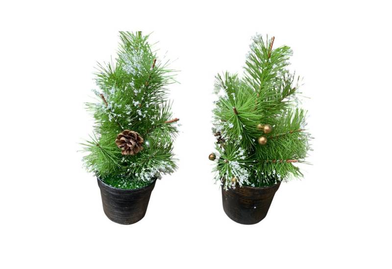 Werner Voß Künstlicher Weihnachtsbaum 2x Tannenbaum beschneit im Übertopf 24cm mit Beeren und Zapfen Deko von Werner Voß