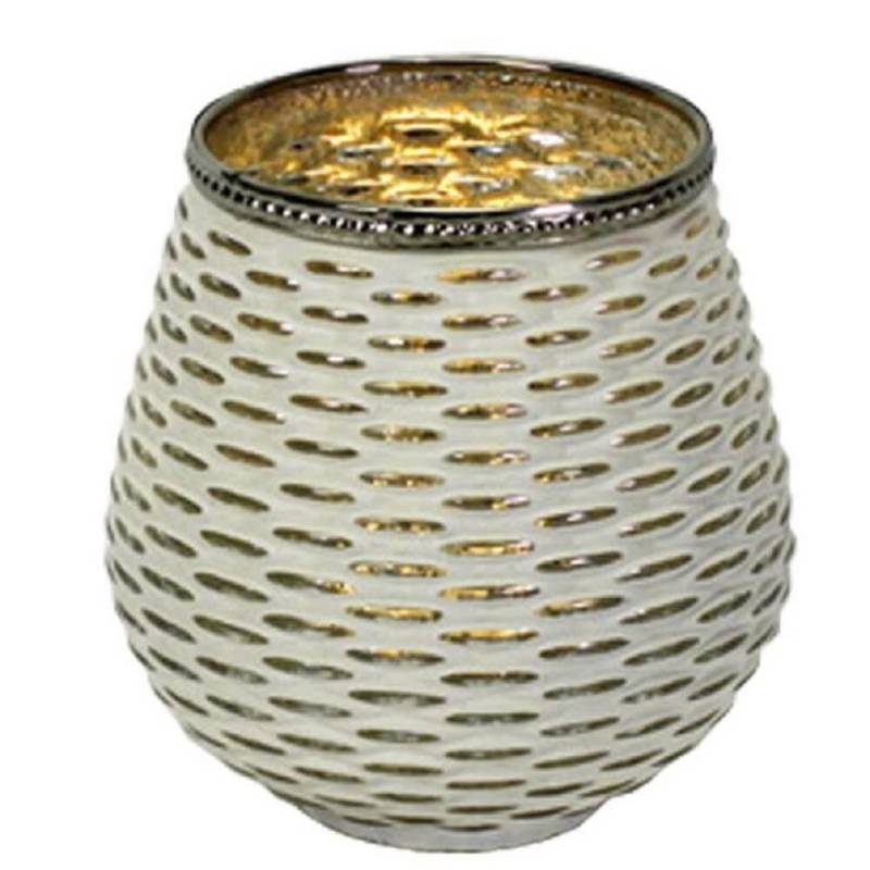 Werner Voß Teelichthalter Windlicht Glas weiß-Silber gemustert Ø8 cm H8,2 cm, mit Metallrand (1 x Windlicht) von Werner Voß