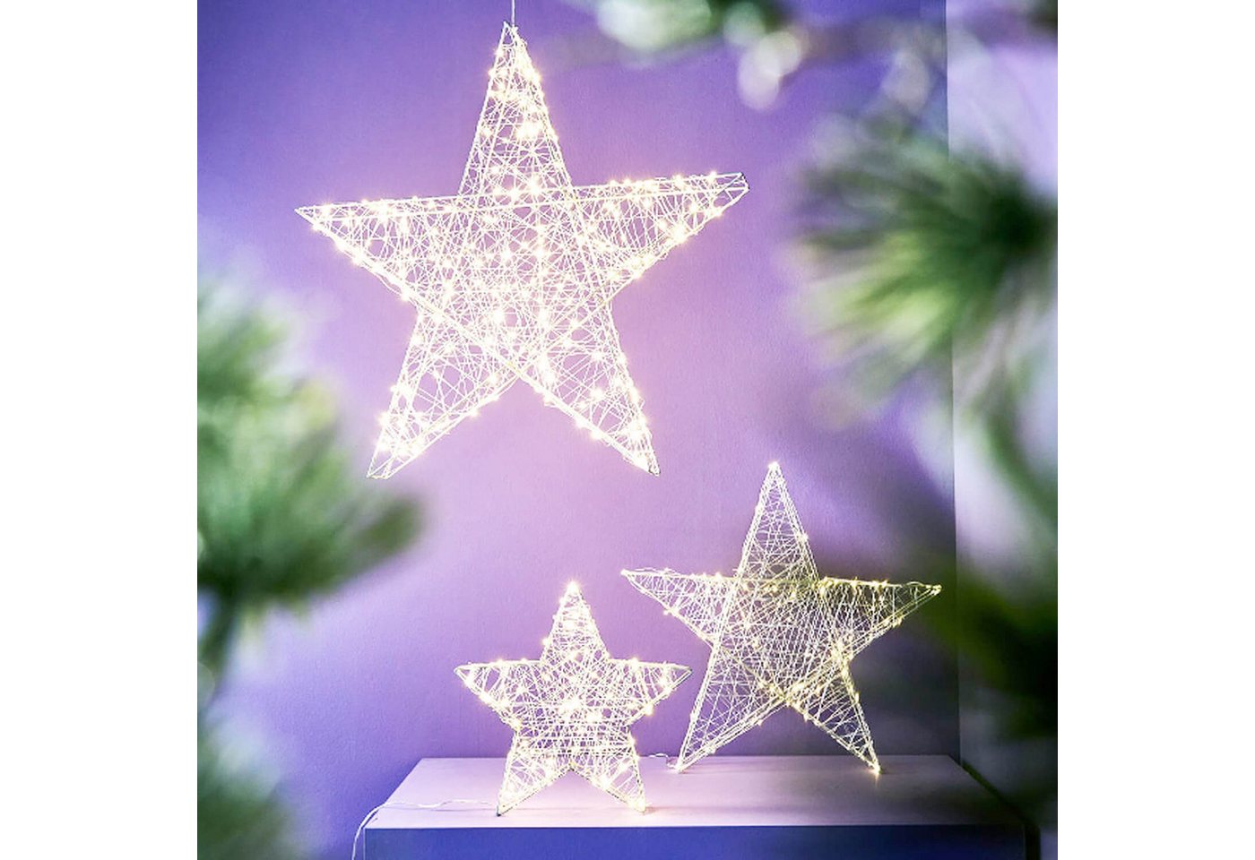 Werner Voß Dekohänger LED Draht Stern 80 LEDs Silber 38cm mit Timer Weihnachten zum Hängen (LED Stern mit 80 LEDs) von Werner Voß