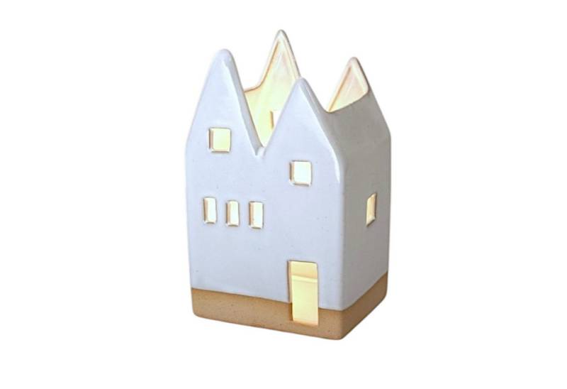 Werner Voß Windlicht Teelicht Haus Keramik 12x10x20 cm Weiß Natur gemütliche Deko Licht von Werner Voß
