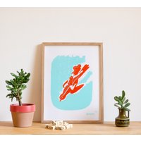 Siebdruckplakat, Kunstdruck, Frau Taucht Auf Einem Vogel A4 21x29, 7 von WeronikaSerigraphie