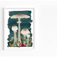 Parasol - A4 Kunstdruck, Herbst Inspirierte Wandkunst, Signierter Druck, Pilz Illustration, Illustration von WeronikaSiudaDesign