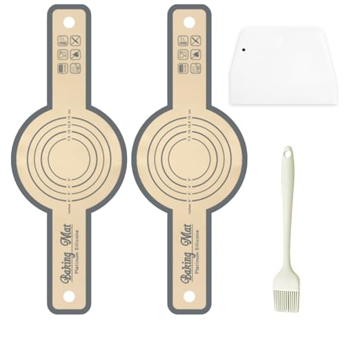 2 Stück Rund Silikon Backmatte Dunkelgrau Backmatte Brot Wiederverwendbare Sauerteig Zubehör mit Teigschneider und Backpinsel Teigmatte für Brot Kekse Backofen von Werownsgso