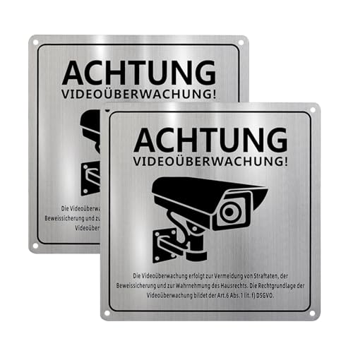 2 Stück Videoüberwachung Schild Mit DSGVO Hinweis 15 X 15 cm Aluminium Schilder Kameraüberwachung Karte Privatgrundstück Selbstklebend Mit 4 Bohrlöcher Für Innen Außen von Werownsgso