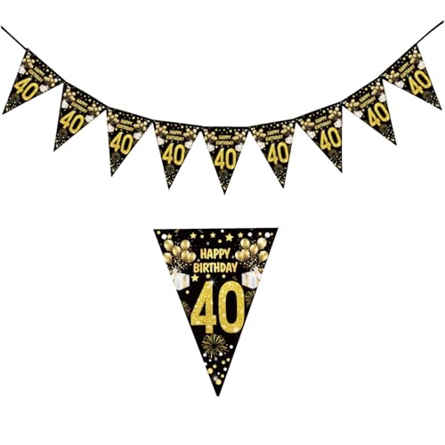 3 Stück Geburtstagsbanner Geburtstagsdekoration 2M Geburtstag Deko Digitale Geburtstagsbanner für Frauen und Mann (Schwarz Gold 40) von Werownsgso