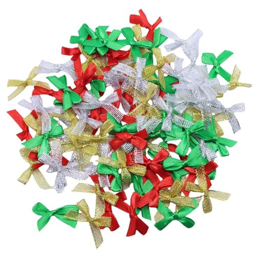 Werownsgso 100 Stück 6mm Mini Satinband Deko Schleifen Mini gemischte Farbe Bowtie für DIY Basteln Hochzeit, Weihnachten Dekoration, Karten, Geschenk (Weihnachten Bunt) von Werownsgso