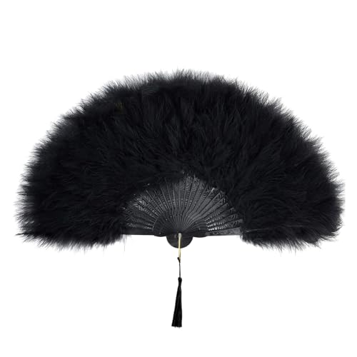 Werownsgso 1920er Damen Fächer, Federfächer im Vintage-Stil, zusammenklappbarer Federfächer, Flapper-Handfächer Zubehör für Kostüme Tanzen Gatsby Party Karnevalspartys (Schwarz) von Werownsgso