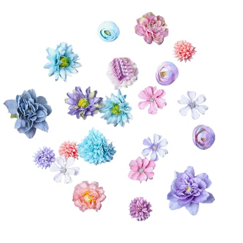 Werownsgso 21 Stück Kunstblumen Zum Basteln Deko-Blüten Blumendeko Streublumen Fake Flowers Künstliche Blütenköpfe Für DIY-Projekte Und Basteldekorationen Geeignet (Blau und Lila) von Werownsgso