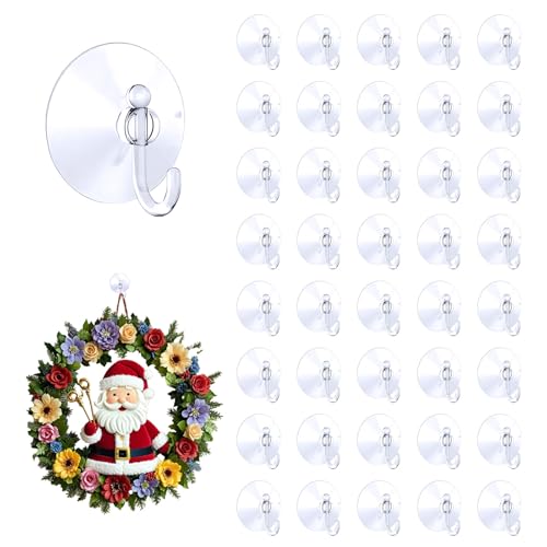 Werownsgso 40 Stück Saugnapf Haken Selbstklebend, Saugnäpfe für Fenster, Transparent Saugnapf mit Metallhaken, Extra Stark Saughaken für Decke Küche Schlafzimmer Badezimme von Werownsgso