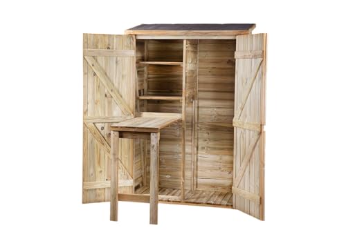 Werth-Holz Werkzeugschrank mit Tisch Geräteschrank Gerätehaus Holz 117x60x186cm von Werth-Holz