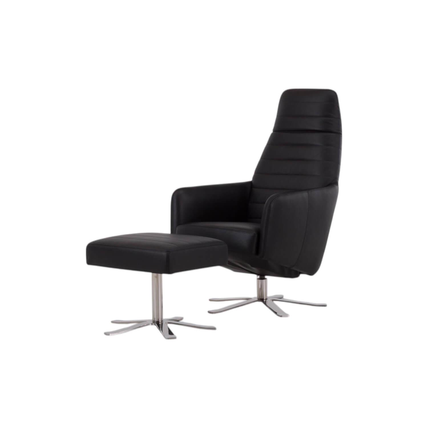 Sessel Max Leder L7360B Schwarz Fußkreuz Edelstahl Poliert Inklusive Hocker Sessel Max Leder L7360B Schwarz Fußkreuz Edelstahl Poliert Inklusive Hocker von Werther