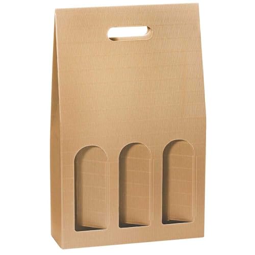 3er Flaschentragekarton, Weinkarton, offene Welle, Natur, 44,5 x 27,6 x 9 cm, 50 Stück von Wertpack