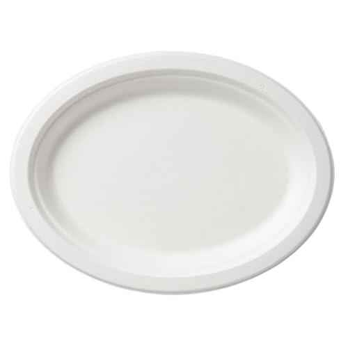 Einwegteller, Bagasse-Teller, Weiß, oval, ungeteilt, 26 cm, 125 Stück von Wertpack