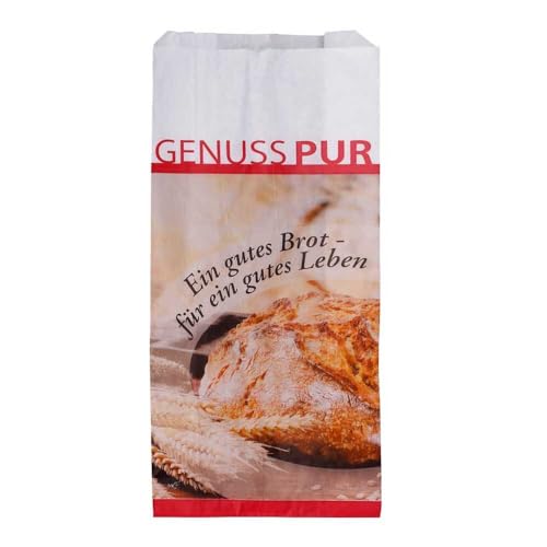 Wertpack Bäckerfaltenbeutel Genuss Pur, Brötchentüten, Kraftpapier, 20+8,5x45 cm, 500 Stück von Wertpack