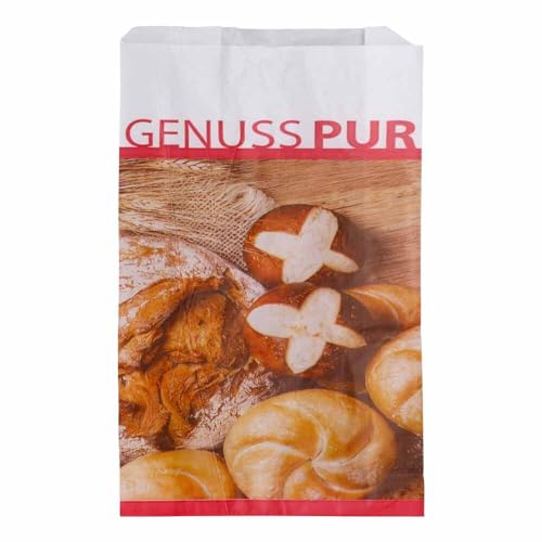 Wertpack Bäckerfaltenbeutel Genuss Pur, Brötchentüten, Kraftpapier, 23+11x45 cm, 500 Stück von Wertpack