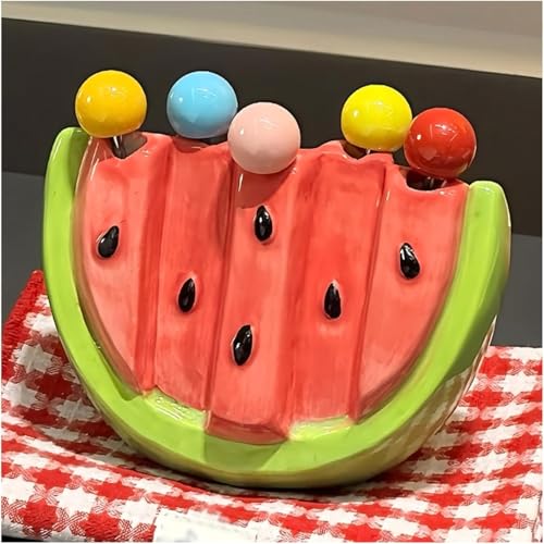 Charmantes Wassermelonen-Keramikbehälter-Set mit 5 praktischen Obstgabeln aus Edelstahl – Ihr perfekter Begleiter für die Sommerküche Charmantes Wassermelonen-Keramikbehälter-Set mit 5 praktischen Obstgabeln aus Edelstahl – Ihr perfekter Begleiter für die Sommerküche von Werwing