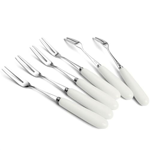 Doppelzinkengabel aus Edelstahl mit weißem Porzellangriff - Elegante Dessertgabel mit 2 Zinken für Vorspeisen, Cocktails, Kuchen, Salate & Teepartys Doppelzinkengabel aus Edelstahl mit weißem Porzellangriff - Elegante Dessertgabel mit 2 Zinken für Vorspeisen, Cocktails, Kuchen, Salate & Teepartys von Werwing