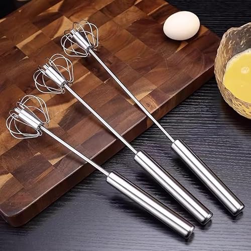 Halbautomatischer Schneebesen aus Edelstahl – Drehbarer Push-Mixer für Eier, Teig und Milchaufschäumen, ergonomisches Hand-Küchenwerkzeug zum Backen, Kochen und Kaffeekochen, einfach zu bedienen und von Werwing