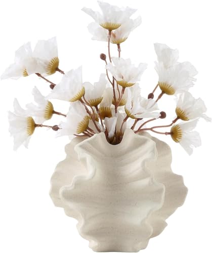 Korallen-Keramikvase zur Dekoration, moderner Küstenstil für künstliche Blumen zu Hause, Boho-Vasen für Couchtisch, Büro, Bibliothek und Wohnzimmer (Weiß) von Werwing