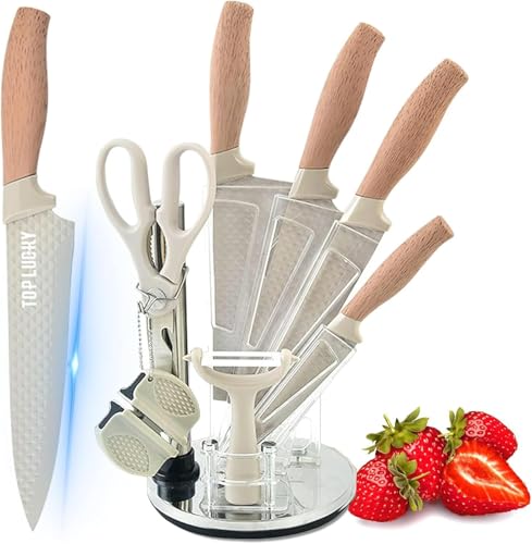 Messer Set, 8 Stück Khaki Profi Küchenmesser Set für Koch, Super Scharfes Messer Set mit Acrylblock, Edelstahl Kochmesser Geeignet für Zuhause Restaurant Wohnung, Ergonomisches Design Messer Set, 8 Stück Khaki Profi Küchenmesser Set für Koch, Super Scharfes Messer Set mit Acrylblock, Edelstahl Kochmesser Geeignet für Zuhause Restaurant Wohnung, Ergonomisches Design von Werwing