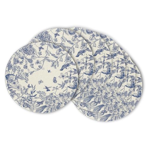 Werwing Tischsets mit Aquarell-Blumenmuster, rund, Esstischdekoration, Chinoiserie-Tischsets, hitzebeständige und rutschfeste, waschbare Tischsets, 6 Stück von Werwing