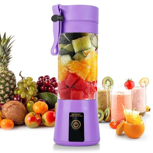Werwing Tragbarer Mini-Mixer, USB, wiederaufladbar, 380 ml, für Smoothies, Shakes, frischen Saft mit sechs Klingen, leicht, für Reisen, Büro, Küche, Lila von Werwing