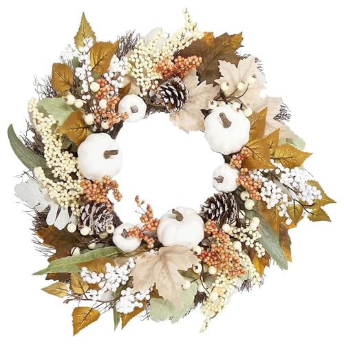 Türkranz Herbstkranz Herbstdeko Autumn Türdeko Deko Herbstkränze Fall Wreath für Haustür Outdoor Tisch Außen Rattan Ahornblatt Türkranz Herbstdeko für Erntedankfest (024, One Size) von Wesaloes