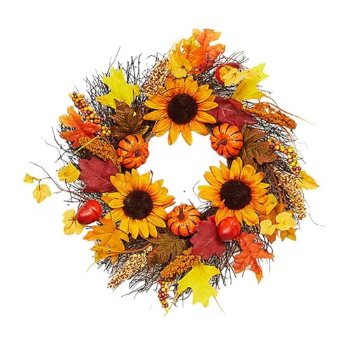 Türkranz Herbstkranz Herbstdeko Autumn Türdeko Deko Herbstkränze Fall Wreath für Haustür Outdoor Tisch Außen Rattan Ahornblatt Türkranz Herbstdeko für Erntedankfest (027, One Size) von Wesaloes