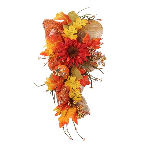 Türkranz Herbstkranz Herbstdeko Autumn Türdeko Deko Herbstkränze Fall Wreath für Haustür Outdoor Tisch Außen Rattan Ahornblatt Türkranz Herbstdeko für Erntedankfest (033, One Size) von Wesaloes