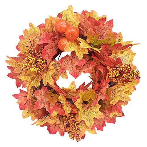 Türkranz Herbstkranz Herbstdeko Autumn Türdeko Deko Herbstkränze Fall Wreath für Haustür Outdoor Tisch Außen Rattan Kürbis Ahornblatt Türkranz Herbstdeko für Erntedankfest (003, One Size) von Wesaloes