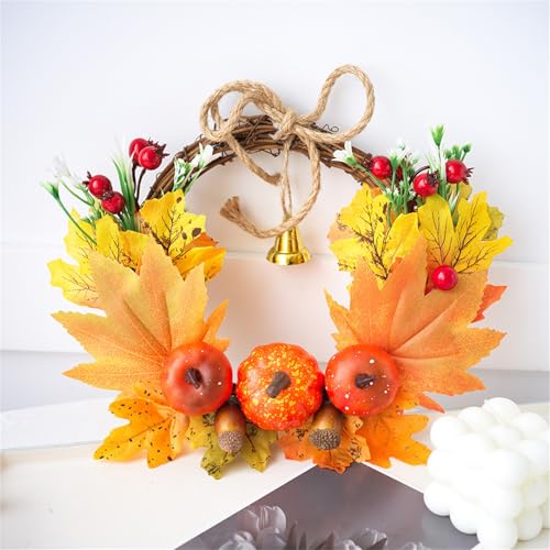 Türkranz Herbstkranz Herbstdeko Autumn Türdeko Deko Herbstkränze Fall Wreath für Haustür Outdoor Tisch Außen Rattan Kürbis Ahornblatt Türkranz Herbstdeko für Erntedankfest (008, One Size) von Wesaloes