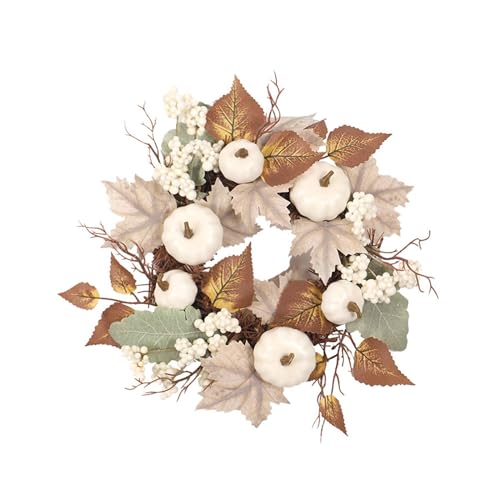 Türkranz Herbstkranz Herbstdeko Autumn Türdeko Deko Herbstkränze Fall Wreath für Haustür Outdoor Tisch Außen Rattan Kürbis Ahornblatt Türkranz Herbstdeko für Erntedankfest (017, One Size) von Wesaloes