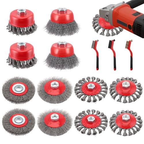 Wesditly Drahtbürste Winkelschleifer Set, 12 Stücke M14 Drahtbürste Flex Ø70mm/100mm/125 mm und 3 Klein Drahtbürsten, Topfbürste Winkelschleifer für Bohrmaschine Polier Schleifen Entrosten Entgraten von Wesditly