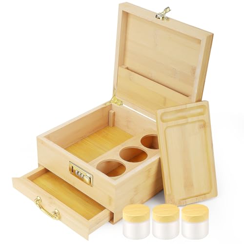 Wesditly Große Bambus Aufbewahrungsbox mit Zahlenschloss und Lagerschublade, Bambusbox mit Abnehmbares Tablett und Glasbehälter, Stash Box Dekorative Box Geschenk Set für Zuhause oder Büro Wesditly Große Bambus Aufbewahrungsbox mit Zahlenschloss und Lagerschublade, Bambusbox mit Abnehmbares Tablett und Glasbehälter, Stash Box Dekorative Box Geschenk Set für Zuhause oder Büro von Wesditly