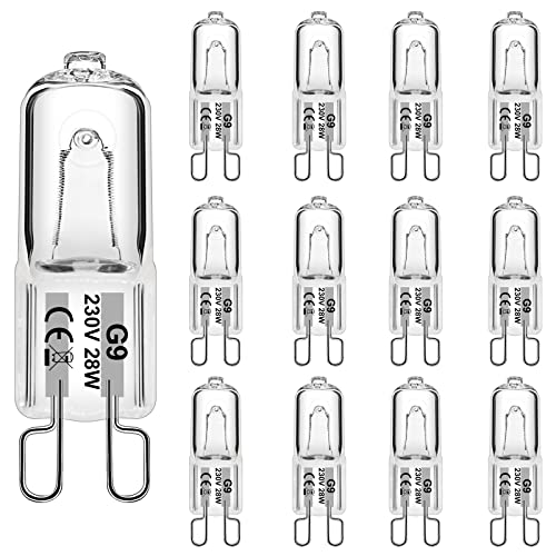 WeshLMPO Glühbirne G9 12 Stücke Halogen G9 28W Dimmbar Halogen Leuchtmittel G9 2700K für Backofen 300 Grad. von WeshLMPO