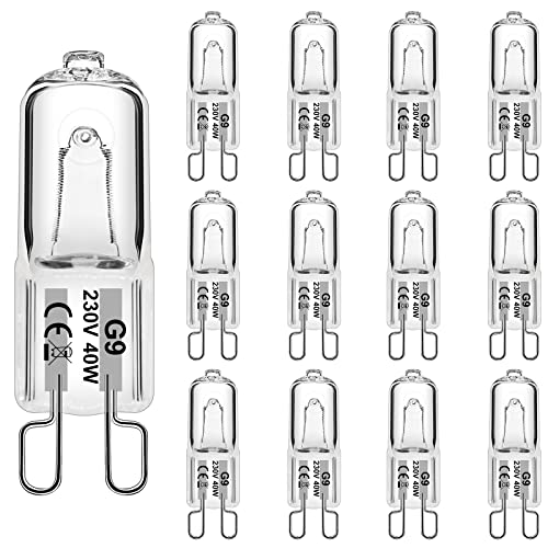 WeshLMPO Glühbirne G9 12 Stücke Halogen G9 40W Dimmbar Halogen Leuchtmittel G9 230V 2700K für Backofen 300 Grad. von WeshLMPO