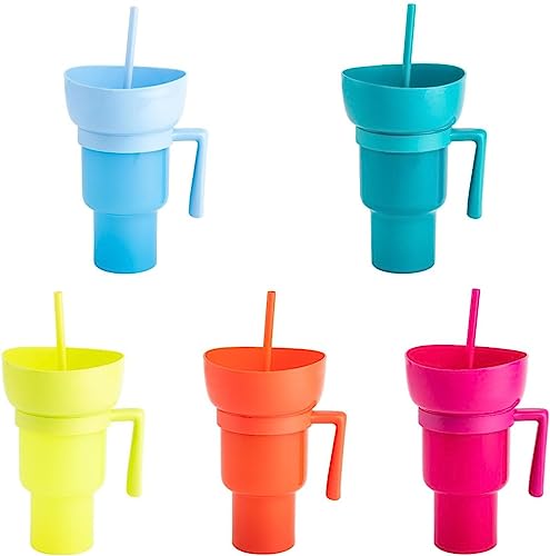 Weshaso Stadium Tumbler with Snack Bowl，2 in 1 Tumbler Cup with Straw for Adult, 32oz Travel Cups with Snack Bowl on Top, Leakproof Snack Tumbler for Adults Kids (5pcs) von Weshaso