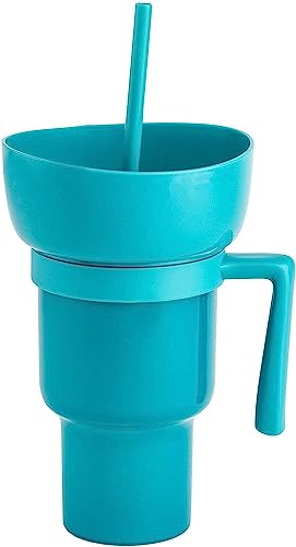 Weshaso Stadium Tumbler with Snack Bowl，2 in 1 Tumbler Cup with Straw for Adult, 32oz Travel Cups with Snack Bowl on Top, Leakproof Snack Tumbler for Adults Kids (Teal) von Weshaso