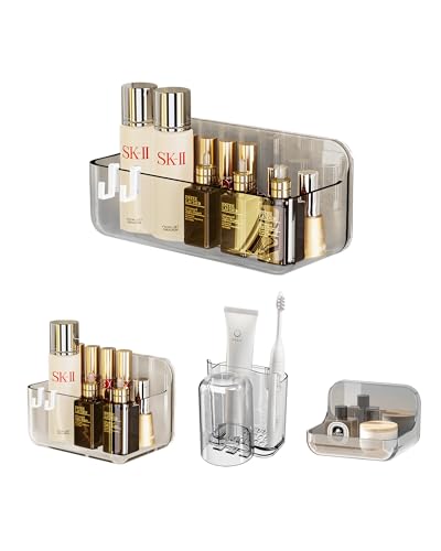 WeshyiGo 5-Pack Dusche Caddy, trennbare Dusche Organisator mit Haken, keine Bohrung doppelte Schicht Dusche Regal, für Bad und Küche, grau transparent von WeshyiGo