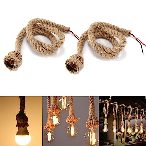 2 Pack E27 Pendant Licht Sockel und Schnur, Konesky Vintage-Hanfseil Pendant DeckenLeuchte 3,3 ft/1M Loft industrielle Retro-Country-style-Lampen für zu Hause literarische Bar-Dekor von Weskjer