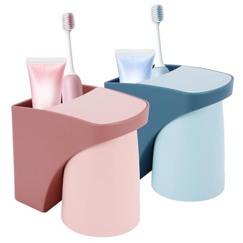 2 Stück Zahnputzbecher Set,Zahnputzbecherhalter Ohne Bohren Mit Magnetischem Becher,Zahnbürstenhalter Wand,Toothbrush Holder,Elektrischer Zahnbürstenhalter Für Familie(Rot+Blau) von Weskjer