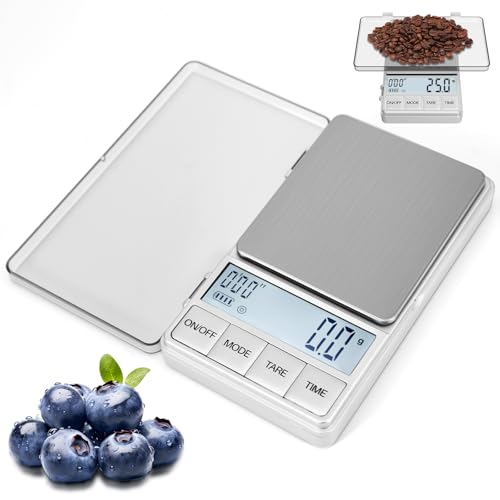 Kaffeewaage 0,1 Karat Waage, Espresso Waage Silber 1kg Coffee Scale Mini Küchenwaage Präzise Lebensmittelwaage mit Anzeige zum Wiegen von Schmuck, Gold, Medizinprodukten, Lebensmitteln von Weskjer