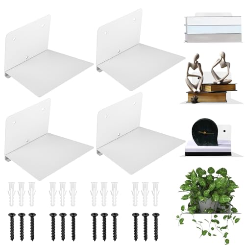 Weskjer 4er-Set Floating Shelves, Schwebendes Regal Silber Unsichtbares Bücherregal Mit Verlängerungsrohr und Schrauben zum Dekorieren und Aufbewahren von Fotos, Büchern, Gemälden und Grünpflanzen von Weskjer