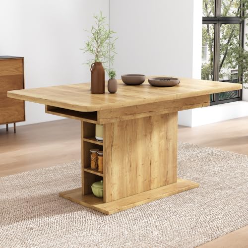 Weskjer Ausziehbarer Esstisch mit Ablagetisch, Rechteckiger Esstisch, Couchtisch, Freizeittisch, Moderner, Schlichter aus Schmiedeeisen für das Tägliche Essen und das Büro (Grundfarbe) von Weskjer