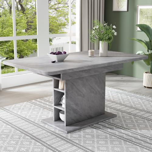 Weskjer Ausziehbarer Esstisch mit Ablagetisch, Rechteckiger Esstisch, Couchtisch, Freizeittisch, Moderner, Schlichter aus Schmiedeeisen für das Tägliche Essen und das Büro (grau) von Weskjer