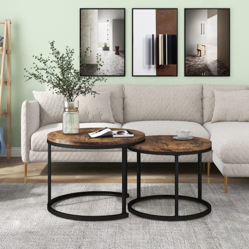 Weskjer Runder Couchtisch Holz 2er Set Satz Couchtisch Wohnzimmer geschachtelter Beistelltisch 2 Runder Beistelltisch (Braun) (Braun) von Weskjer
